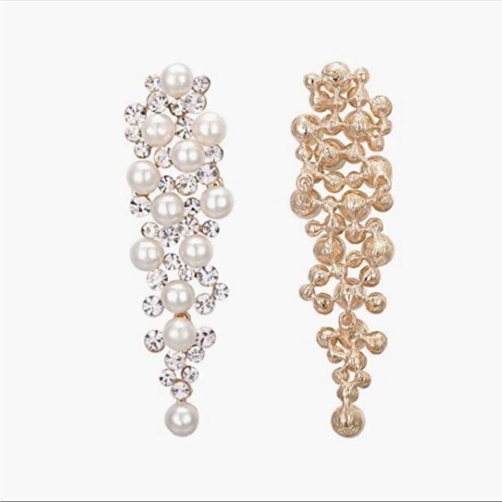 Christian Siriano NY Faux Pearl & Jewels Gold Tone Dangling Earrings - Picture 3 of 10